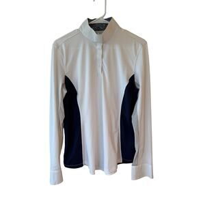 Dover Long Sleeve Mesh Mock Neck Top Two Tone White Blue Women's Size XL
